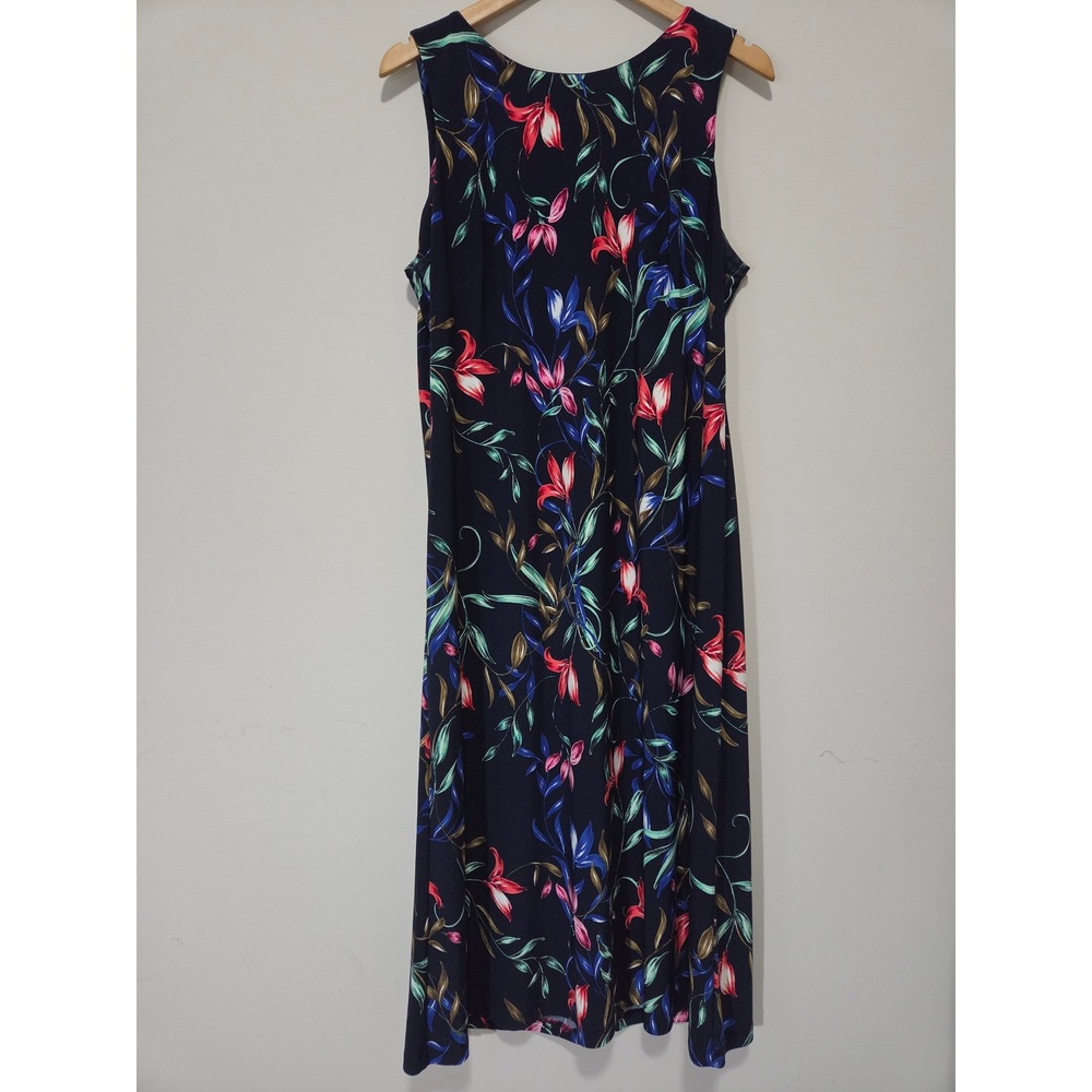 American Living Womens Navy Blue Floral Sleeveless Sheath Midi Dress Size‎ 16